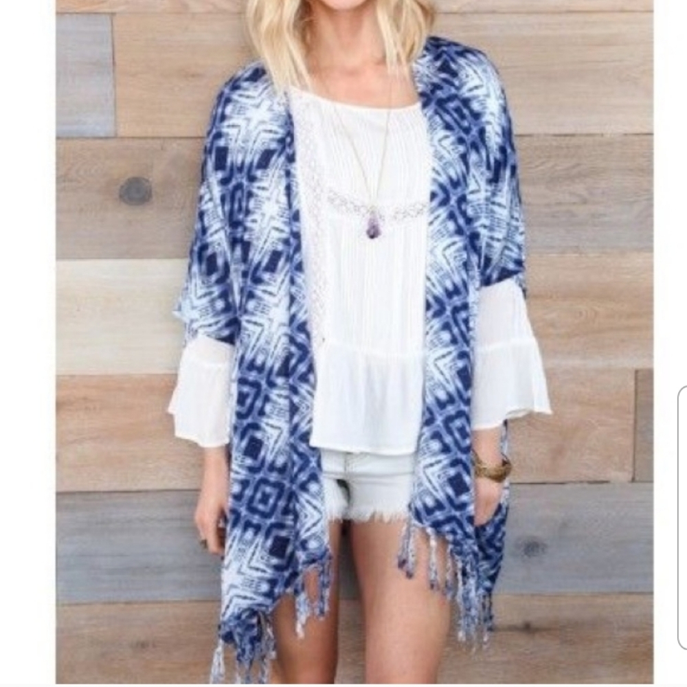 Billabong Blue Tie Dye Kimono Cover Up one size